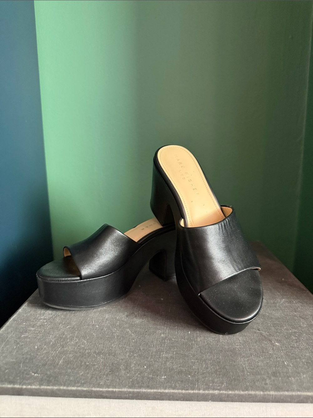 Marc Fisher Women’s Black Platform Slide Heels